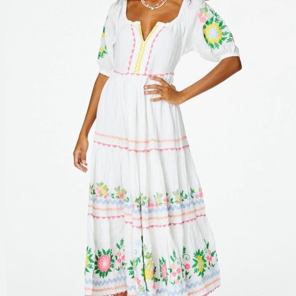 Roller Rabbit Zara wildflower embroidered linen dress size small